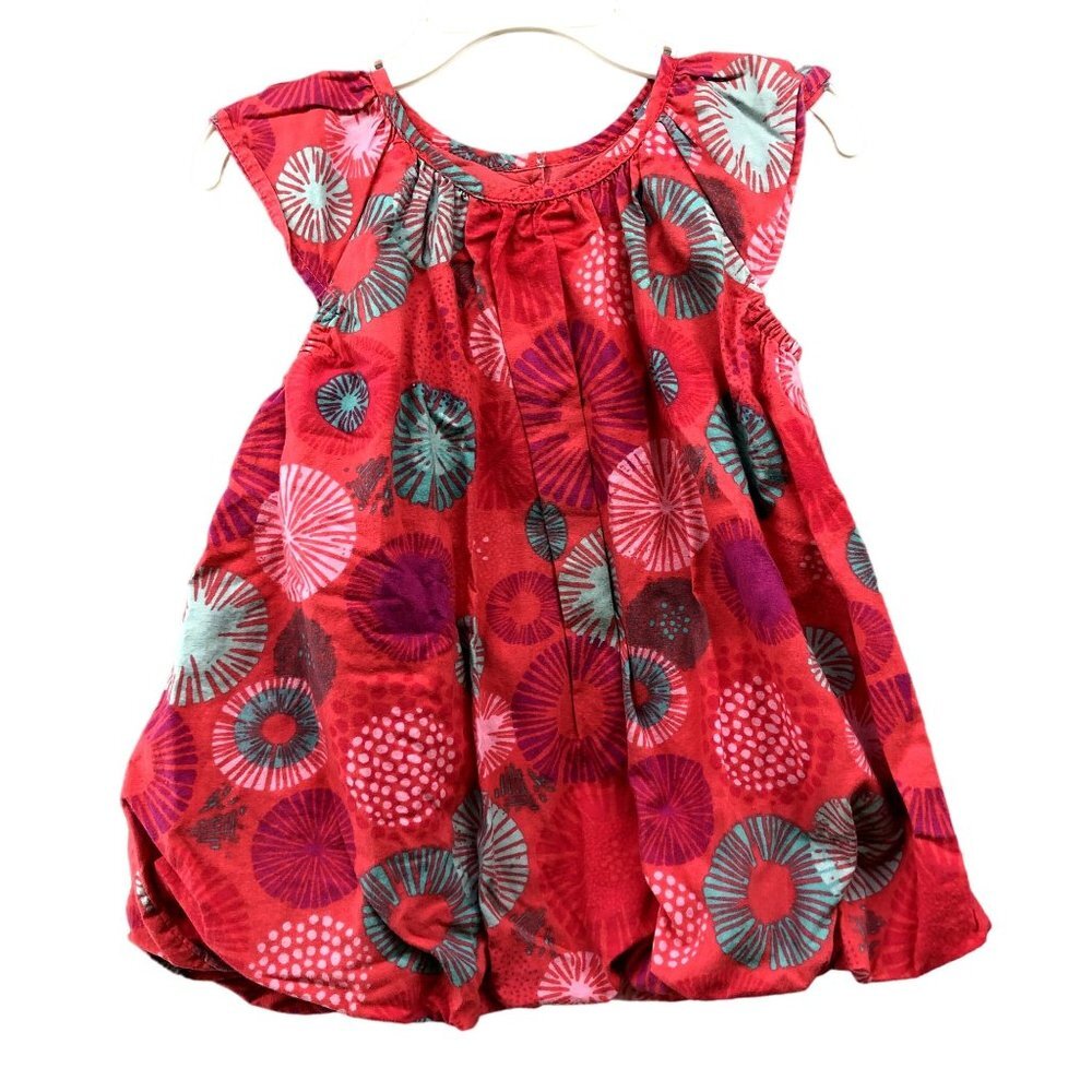 Vertbaudet Girls 18M Pink Bubble Dress Cotton Short Sleeve‎ Summer Printed